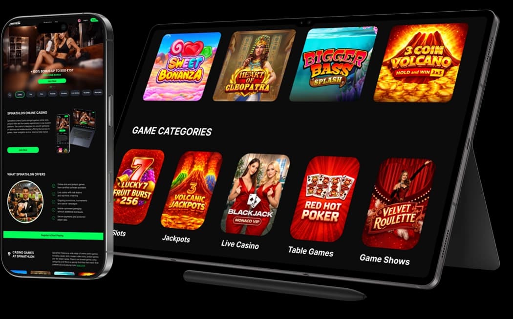 Spinathlon Casino App on smartphone and tablet
